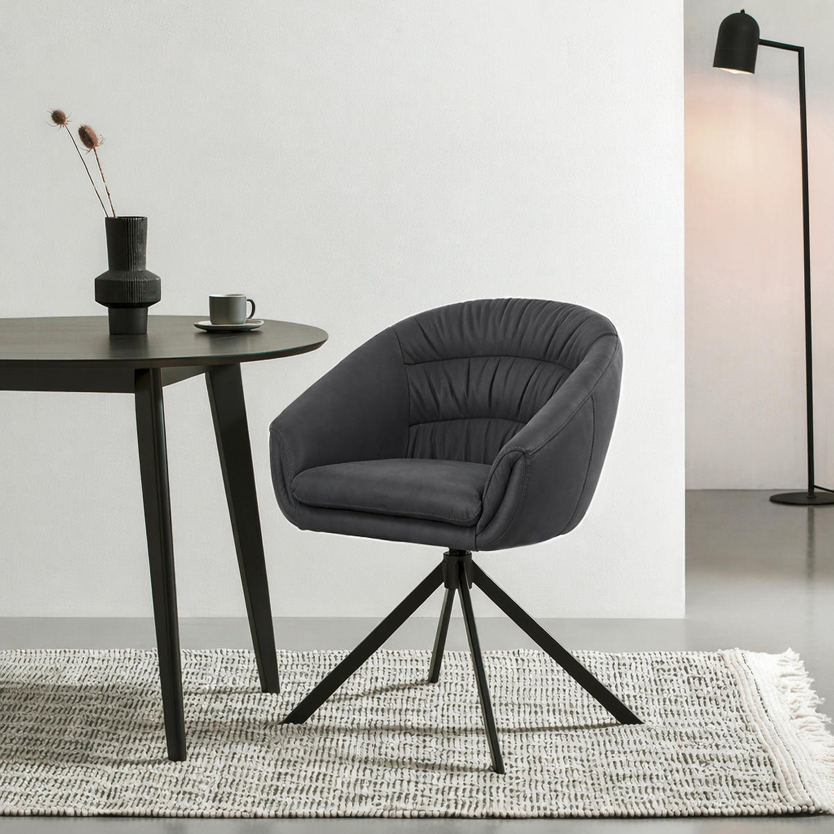 ARMLEHNSTUHL  Lederauswahl, Sitzfläche 360° drehbar  Echtleder  - Schwarz, Design, Leder/Metall (64/81.5/61.5cm) - Johann Jakob