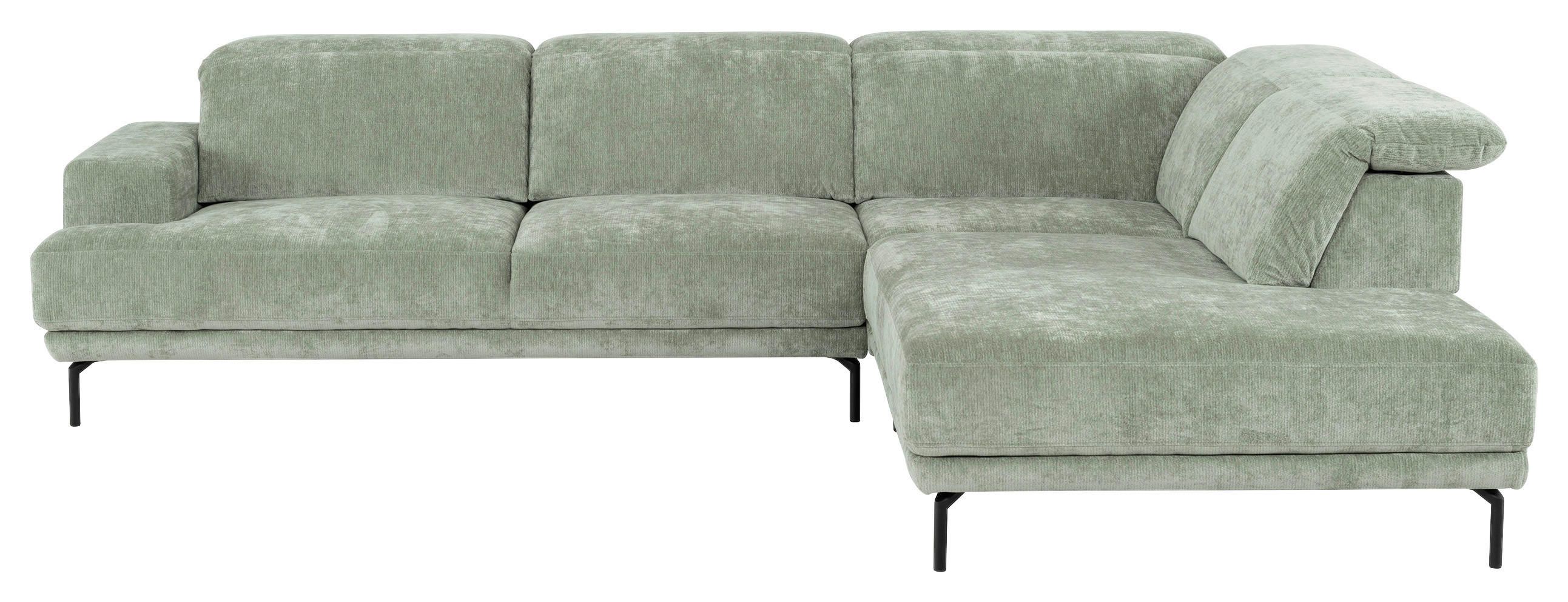 ECKSOFA Mintgrün Chenille Kopfteilverstellung, Sitztiefenverstellung  - Schwarz/Mintgrün, Design, Textil/Metall (307/243cm) - Xora