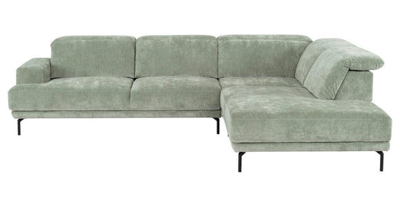 ECKSOFA Mintgrün Chenille Kopfteilverstellung, Sitztiefenverstellung  - Schwarz/Mintgrün, Design, Textil/Metall (307/243cm) - Xora