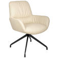 ARMLEHNSTUHL  Sitzfläche 360° drehbar, inklusive Armlehnen, automatische Rückholfunktion  Echtleder  - Beige/Schwarz, Design, Leder/Metall (64/89/65cm) - Dieter Knoll