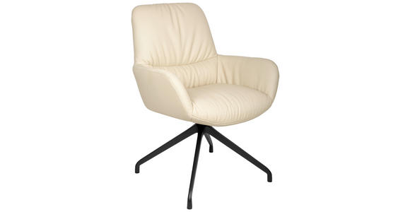 ARMLEHNSTUHL  Sitzfläche 360° drehbar, inklusive Armlehnen, automatische Rückholfunktion  Echtleder  - Beige/Schwarz, Design, Leder/Metall (64/89/65cm) - Dieter Knoll