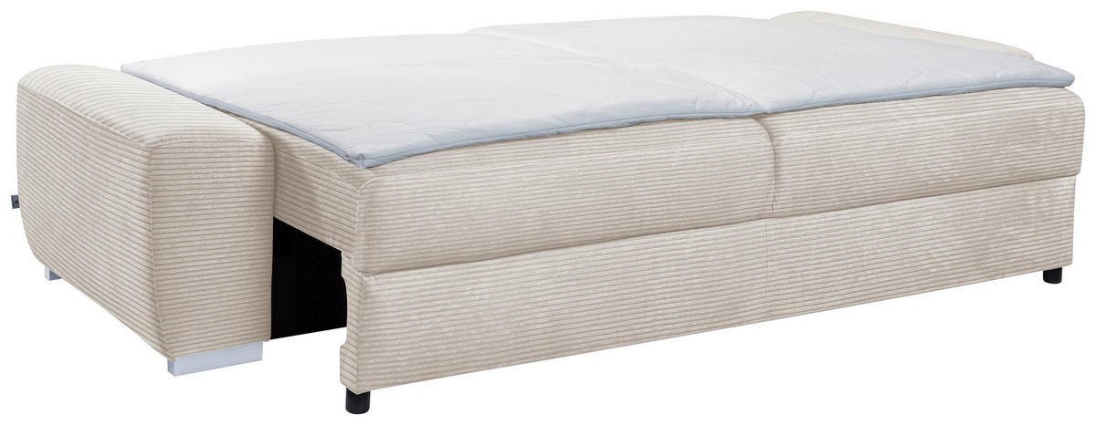 SCHLAFSOFA in Cord Creme, Beige, Ecru  - Chromfarben/Ecru, Design, Holzwerkstoff/Kunststoff (258/100/148cm) - Stylife