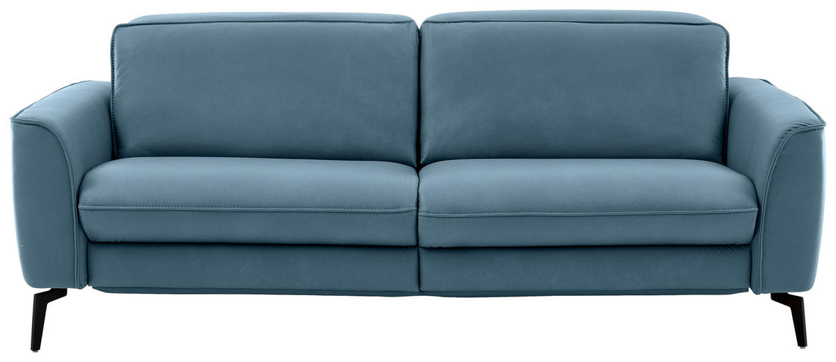 3-SITZER-SOFA in Echtleder Hellblau  - Schwarz/Hellblau, Natur, Leder/Metall (222/81/110cm) - Valdera