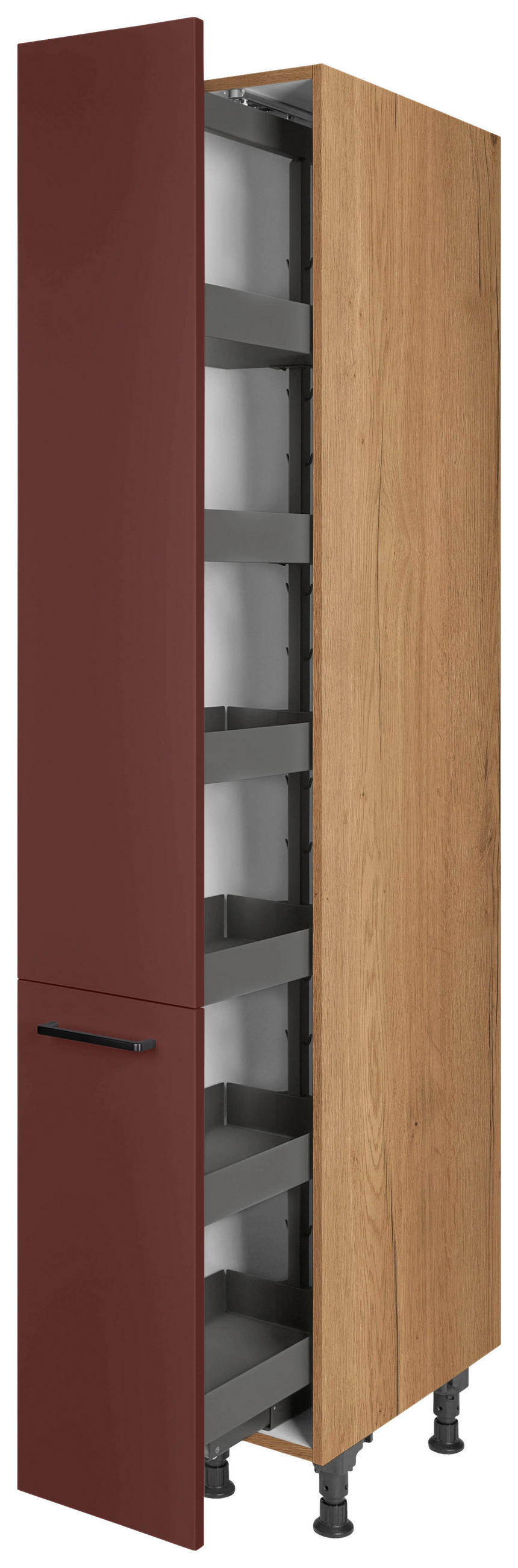 APOTHEKERSCHRANK 30/216,6/58 cm  in Rot, Eichefarben  - Eichefarben/Rot, MODERN, Holzwerkstoff/Metall (30/216,6/58cm) - Nobilia