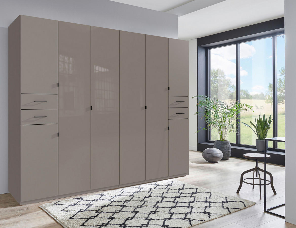 KLEIDERSCHRANK 270/208/58 cm,  in Sahara, 8-türig  - Schwarz/Sahara, KONVENTIONELL, Glas/Holzwerkstoff (270/208/58cm) - Boxxx