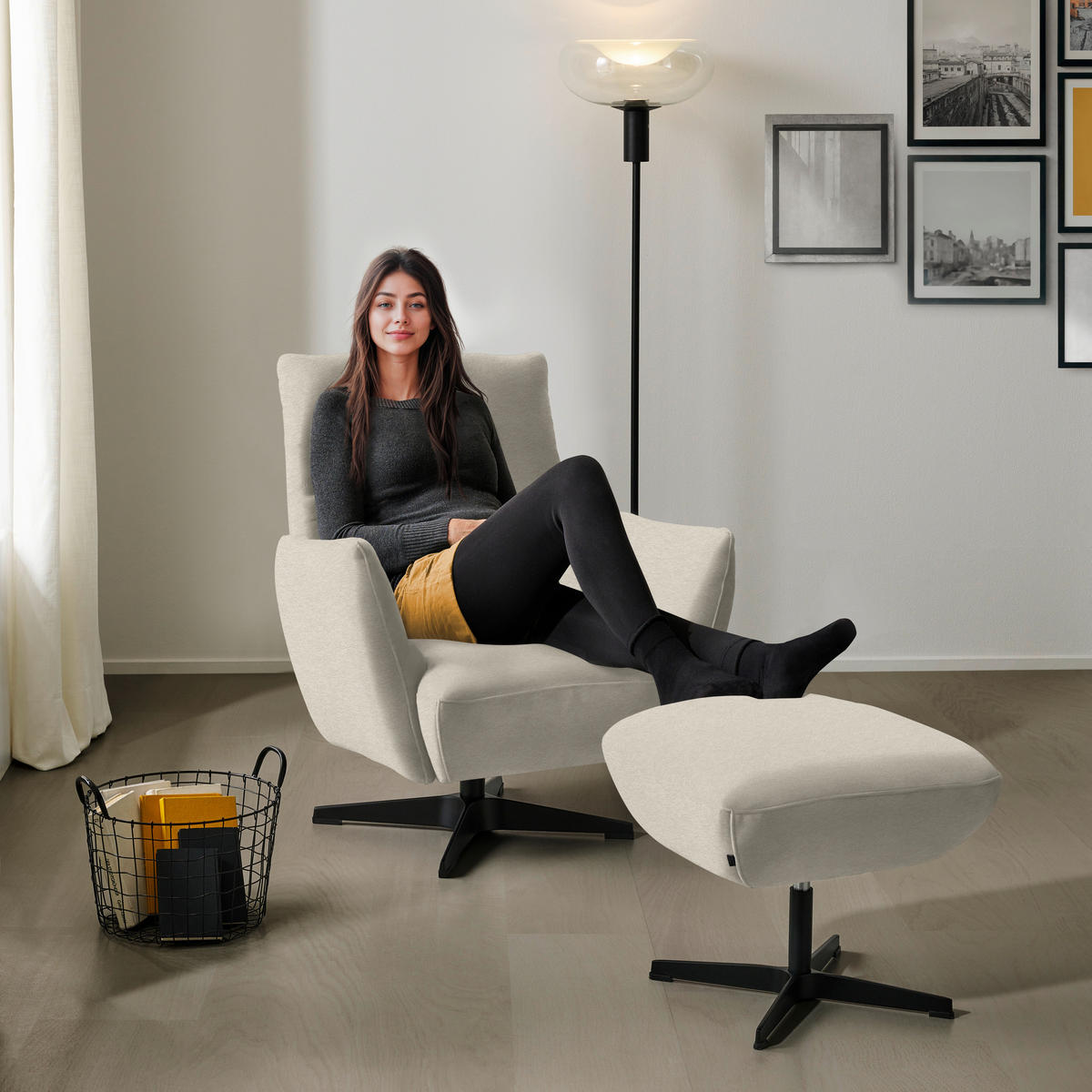 SESSEL in Teddystoff Creme  - Creme/Schwarz, Design, Textil/Metall (60/94/86cm) - Dieter Knoll