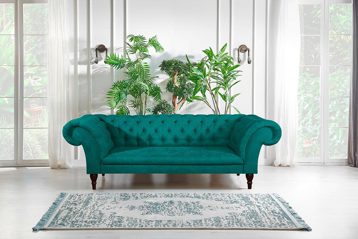 3-SITZER-SOFA Mikrofaser Türkis  - Türkis/Braun, Design, Holz/Textil (232/79/97cm) - Livetastic