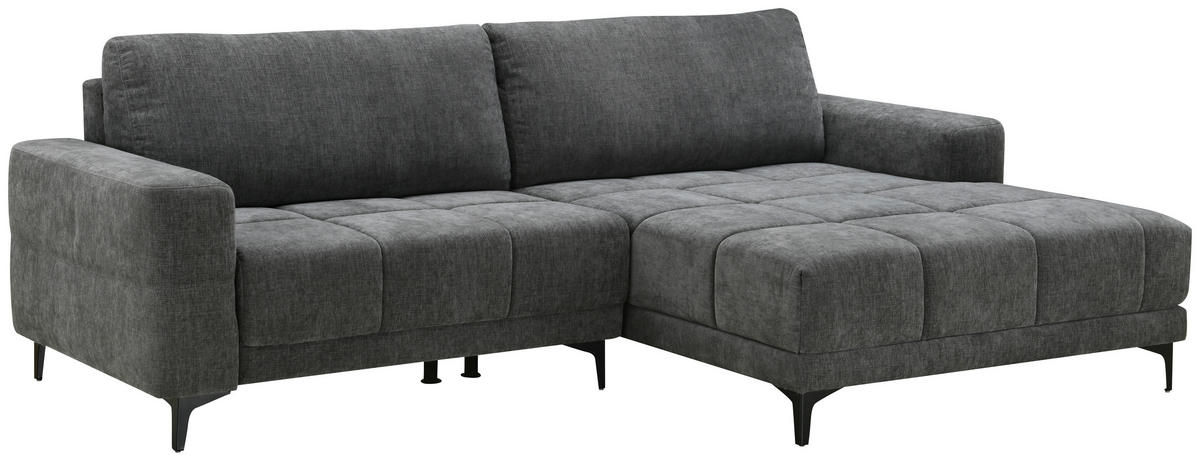 ECKSOFA Dunkelgrau Mikrofaser  - Dunkelgrau/Schwarz, MODERN, Textil/Metall (246/165cm) - MID.YOU