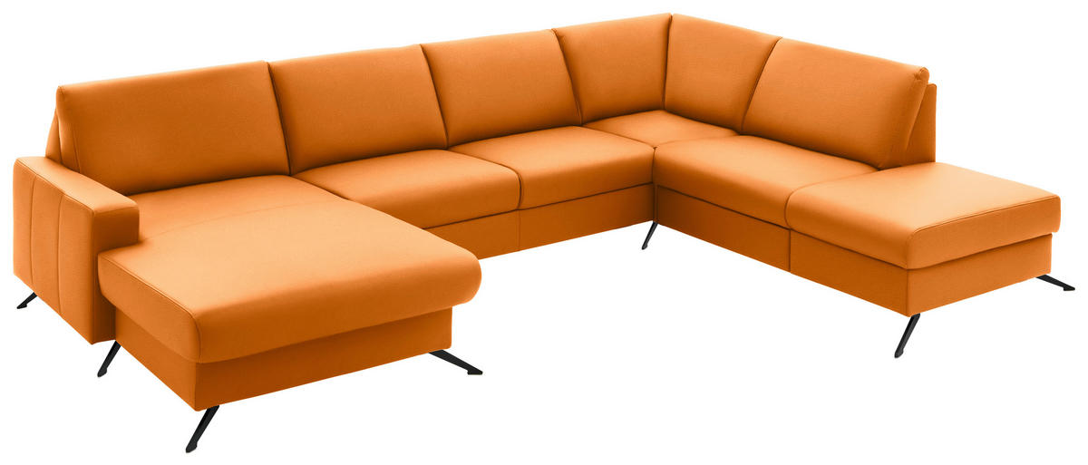 WOHNLANDSCHAFT in Echtleder Orange  - Schwarz/Orange, Design, Leder/Metall (165/339/233cm) - Beldomo Premium