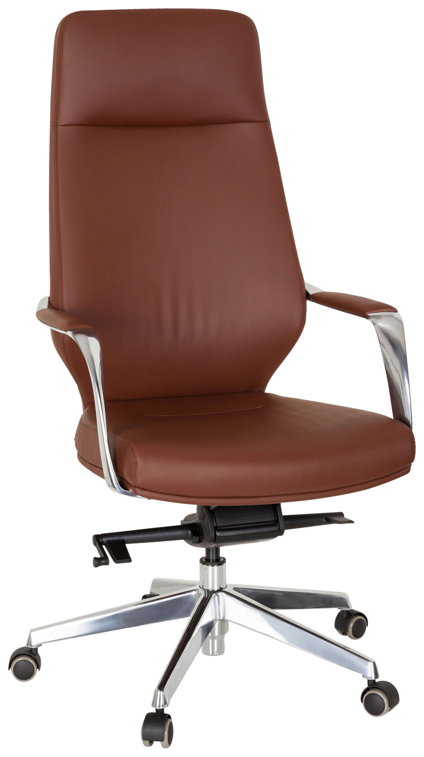 CHEFSESSEL Lederlook Braun  - Silberfarben/Braun, Basics, Kunststoff/Textil (63/133/65cm) - MID.YOU
