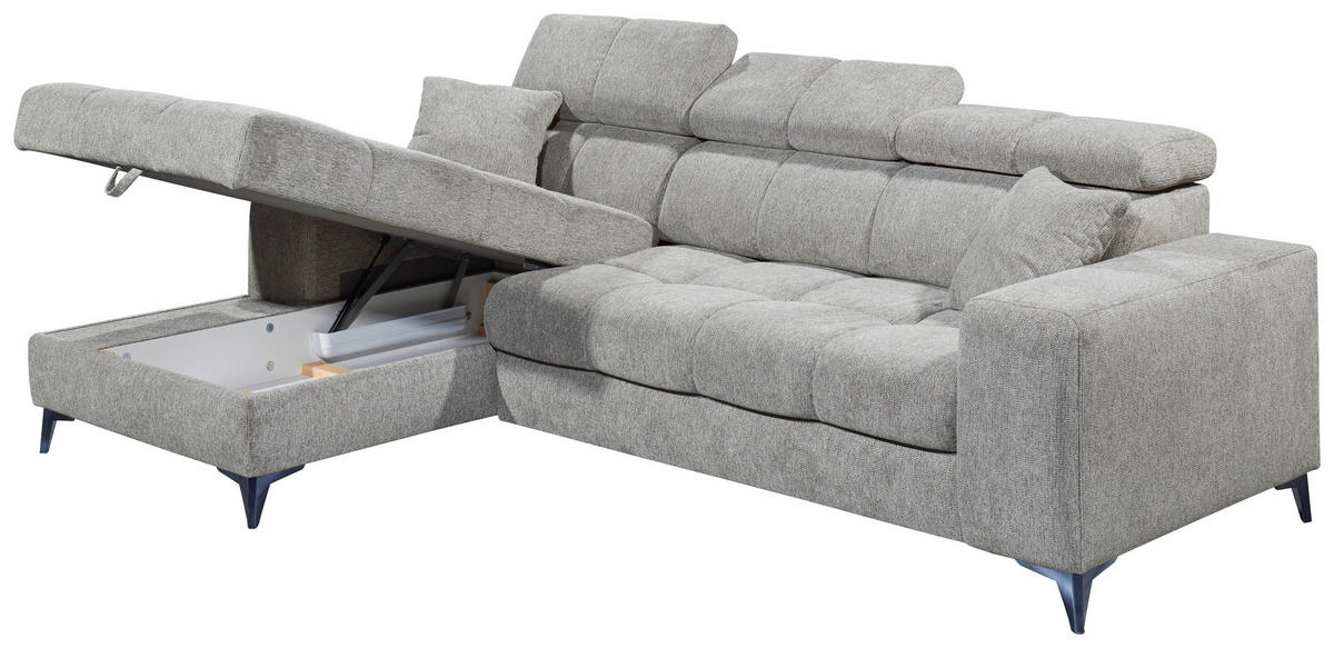 ECKSOFA Hellgrau Chenille  - Hellgrau/Schwarz, KONVENTIONELL, Kunststoff/Textil (172/268cm) - Carryhome