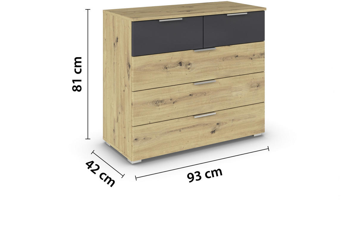 KOMMODE 93/81/42 cm  in Dunkelgrau, Eiche Artisan  - Dunkelgrau/Silberfarben, Modern, Holzwerkstoff/Metall (93/81/42cm) - Boxxx