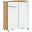 SCHUHSCHRANK Santina  in 84/108/37 cm  - Chromfarben/Eichefarben, Design, Glas/Holz (84/108/37cm) - Novel