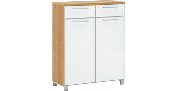 SCHUHSCHRANK Santina  in 84/108/37 cm  - Chromfarben/Eichefarben, Design, Glas/Holz (84/108/37cm) - Novel