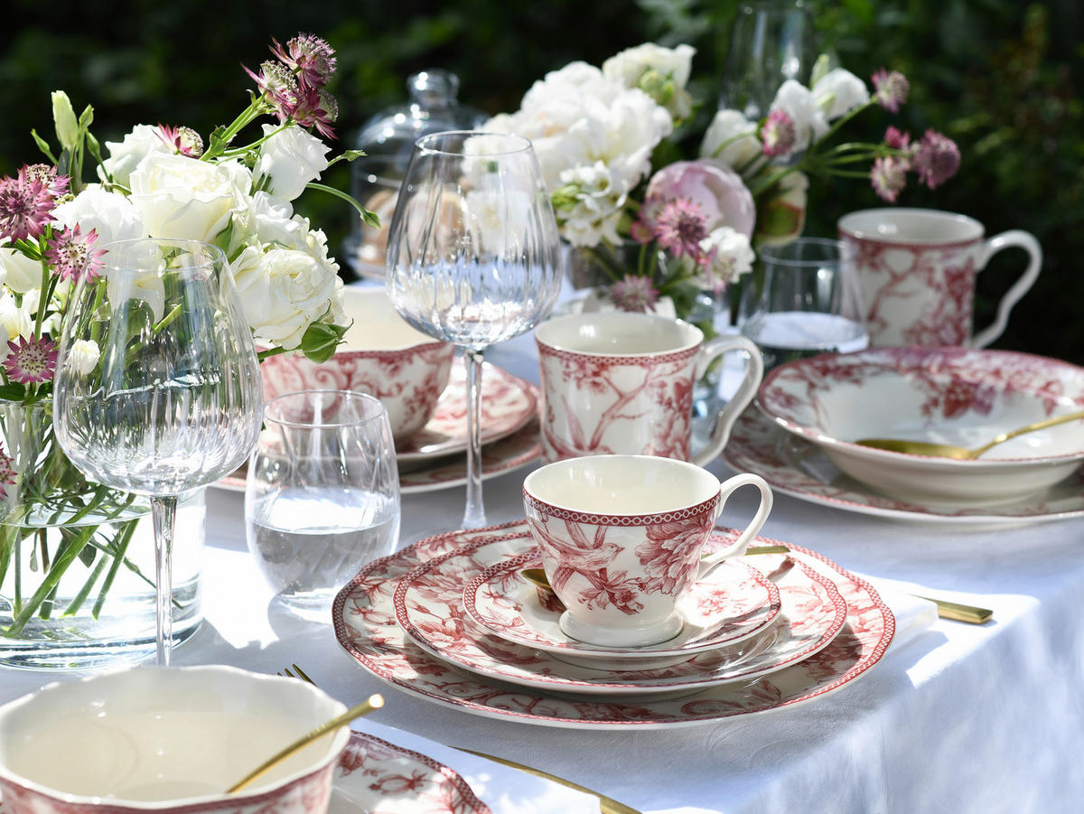 KAFFEESERVICE Weiß, Bordeaux Adelaide Rot 12-teilig  - Bordeaux/Weiß, Basics, Keramik - Creatable