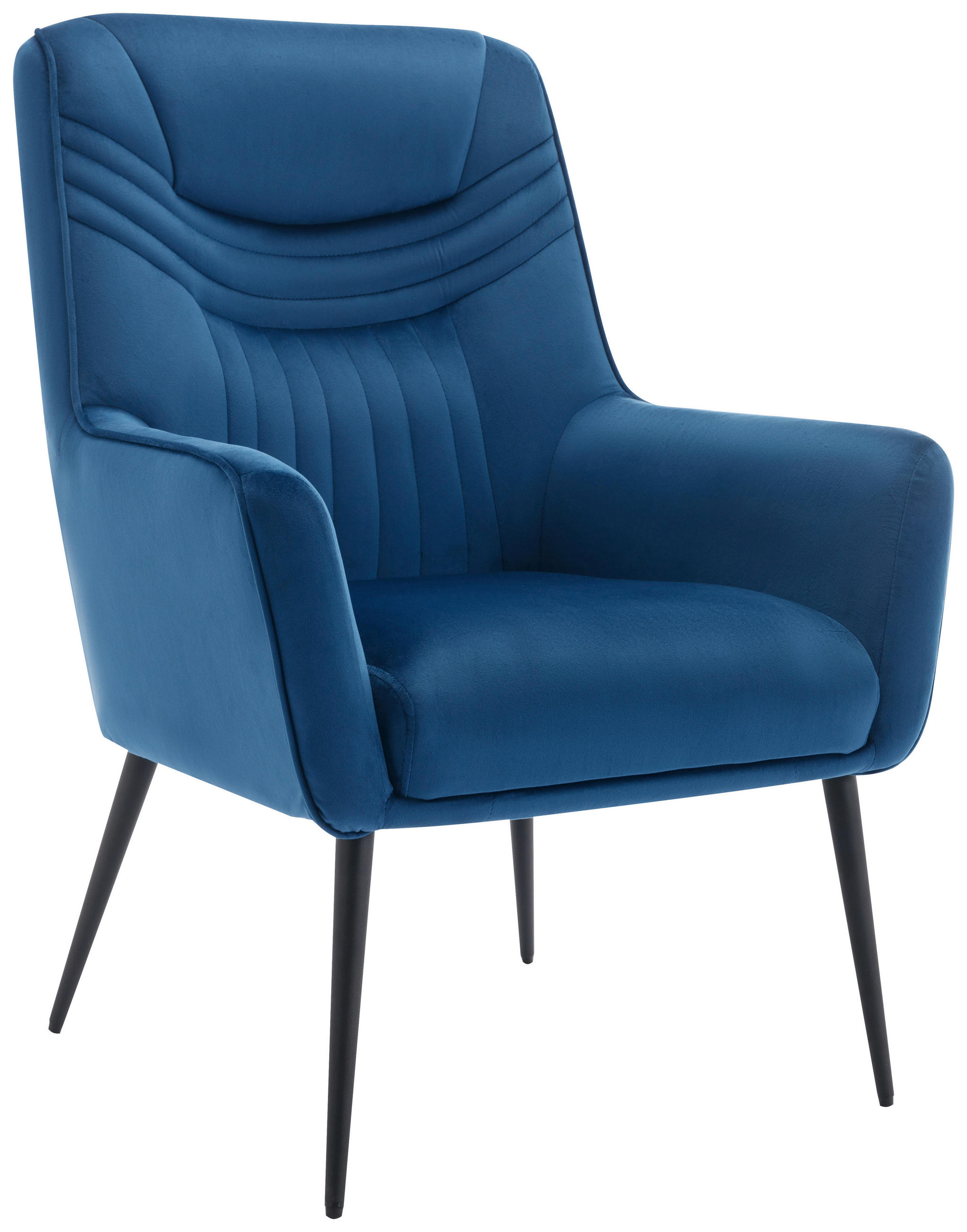 SESSEL Samt Blau    - Blau/Schwarz, Design, Textil/Metall (74/99/74cm) - Livetastic