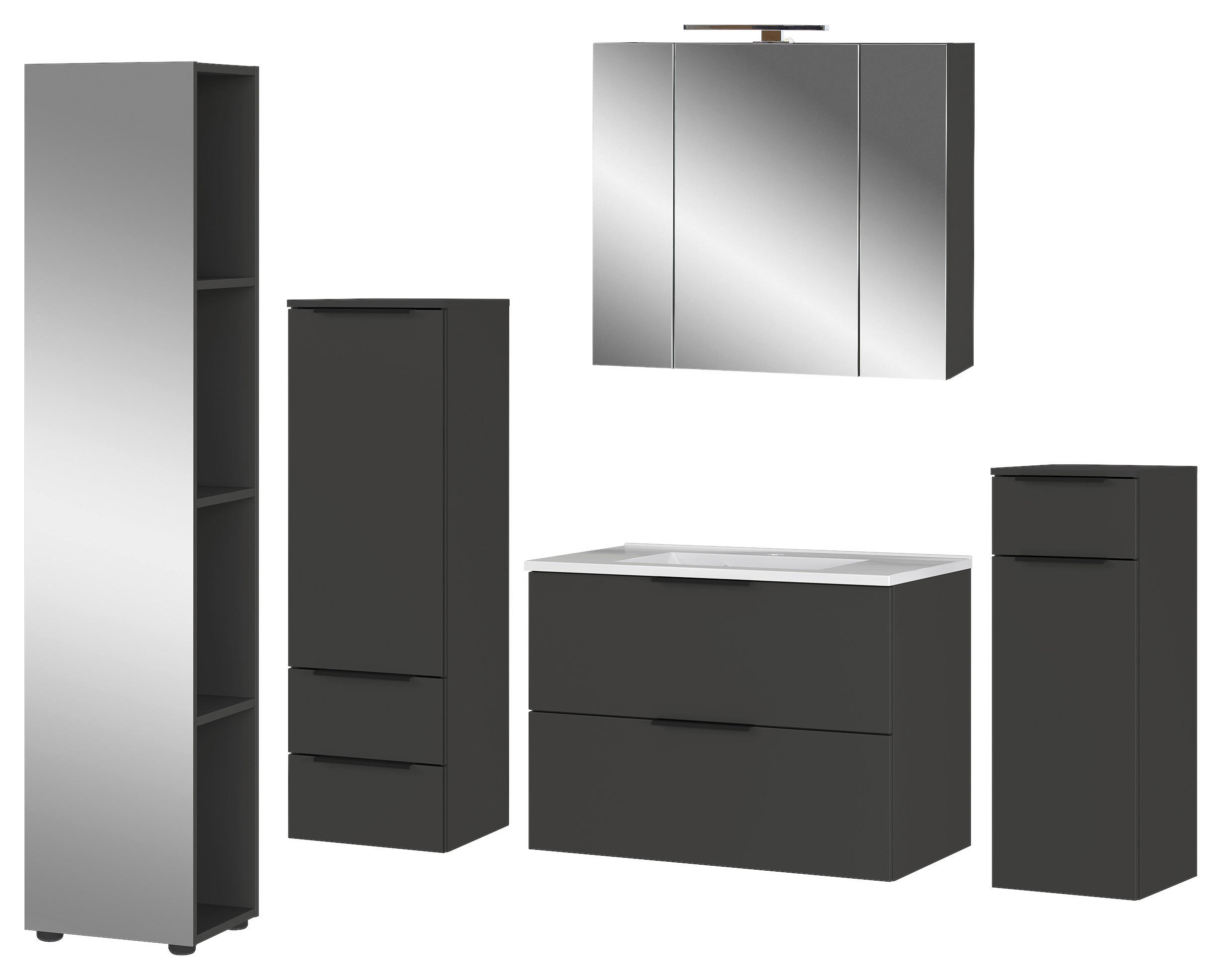 BADEZIMMER 6-teilig  in 229 cm  - Schwarz/Graphitfarben, MODERN, Glas/Holzwerkstoff (229cm) - Germania