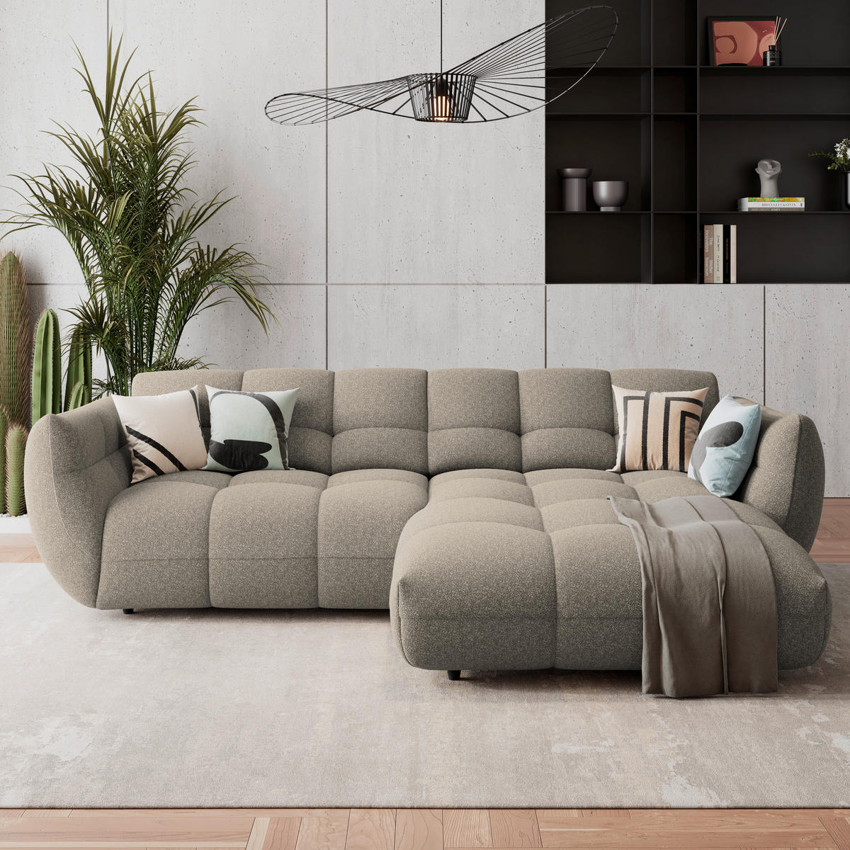 ECKSOFA Chenille Beige  - Beige/Schwarz, Trend, Kunststoff/Textil (280/178cm) - MID.YOU