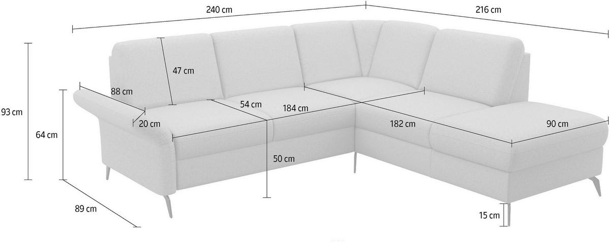 ECKSOFA ROCHELLE E Taupe Flachgewebe  - Taupe/Schwarz, KONVENTIONELL, Textil/Metall (240/216cm) - Sit & More