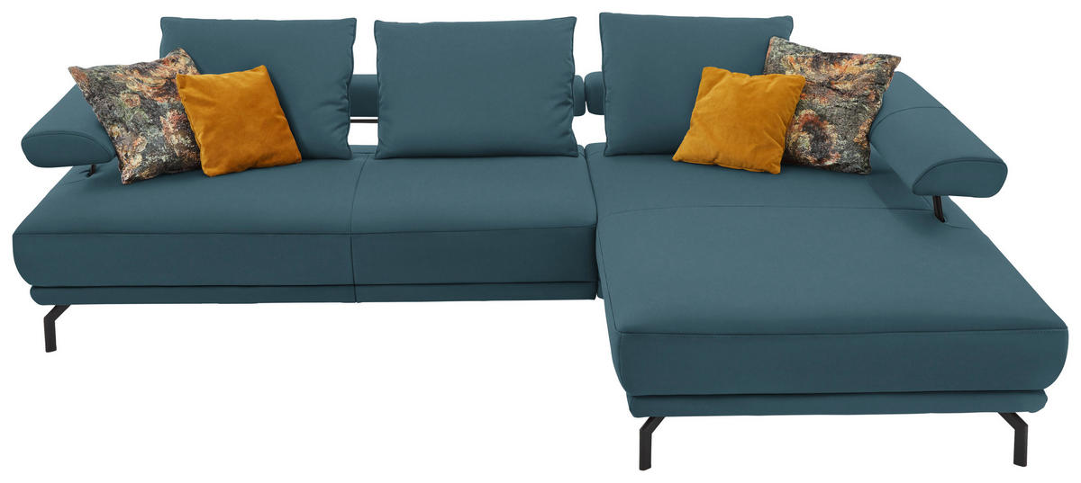 ECKSOFA in Echtleder Blau  - Blau/Schwarz, Design, Leder/Metall (305/224cm) - Dieter Knoll