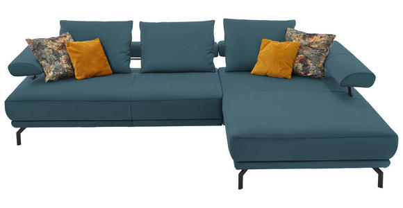 ECKSOFA in Echtleder Blau 305/224 cm - Blau/Schwarz, Design, Leder/Metall (305/224cm) - Dieter Knoll