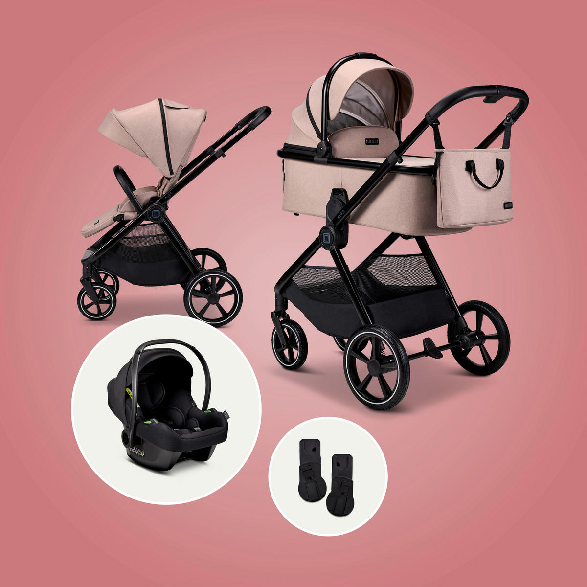KINDERWAGENSET  Aura Set  Sand Melange  - Sandfarben, Basics (140/61/115cm) - Moon