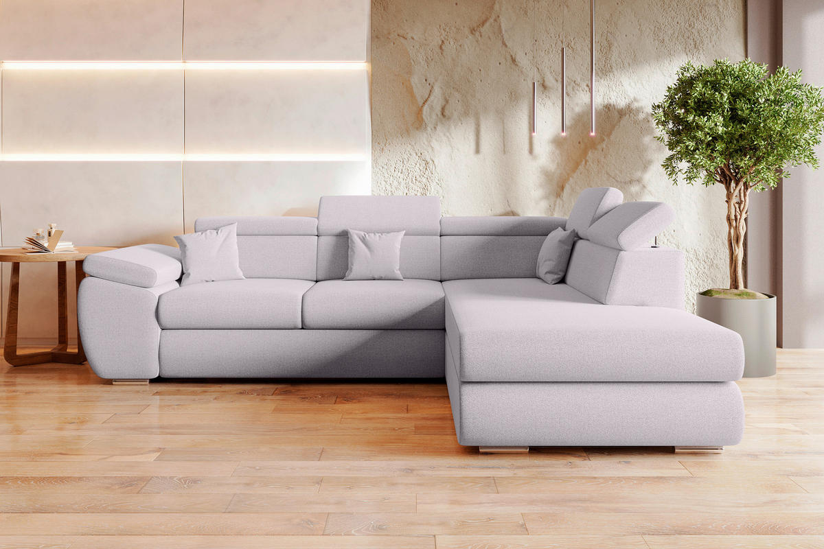 ECKSOFA Hellgrau Struktur  - Chromfarben/Hellgrau, KONVENTIONELL, Kunststoff/Textil (282/205cm) - Carryhome