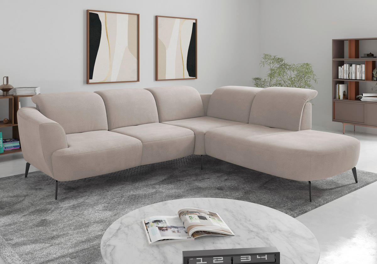 ECKSOFA Flachgewebe Greige  - Greige/Schwarz, Konventionell, Textil/Metall (300/267cm) - Sit & More