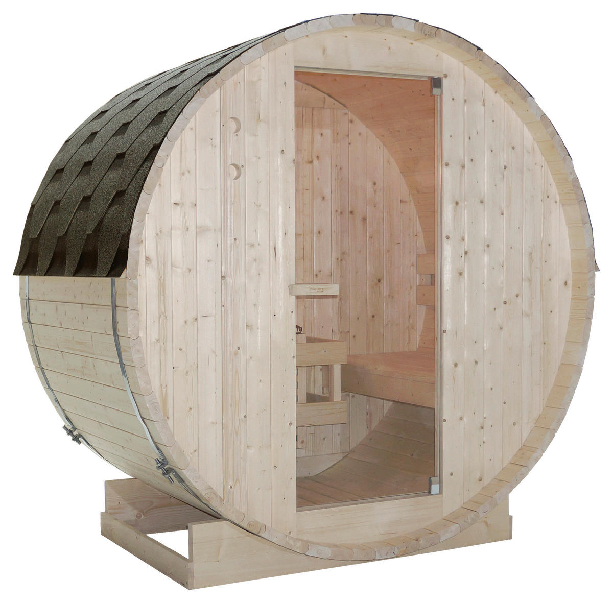 SAUNAFASS für 2 Personen Tromsö M  - Fichtefarben, KONVENTIONELL, Glas/Holz (189/120/191,5cm) - Sanotechnik