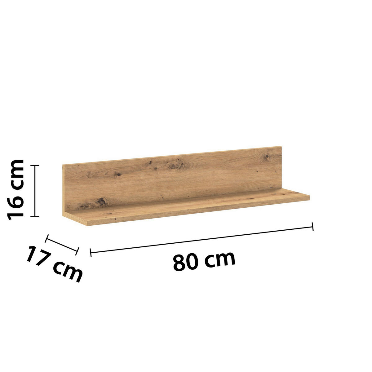 WANDREGAL Eiche Artisan  - Eiche Artisan, Design, Holzwerkstoff (80/16/17cm) - Stylife