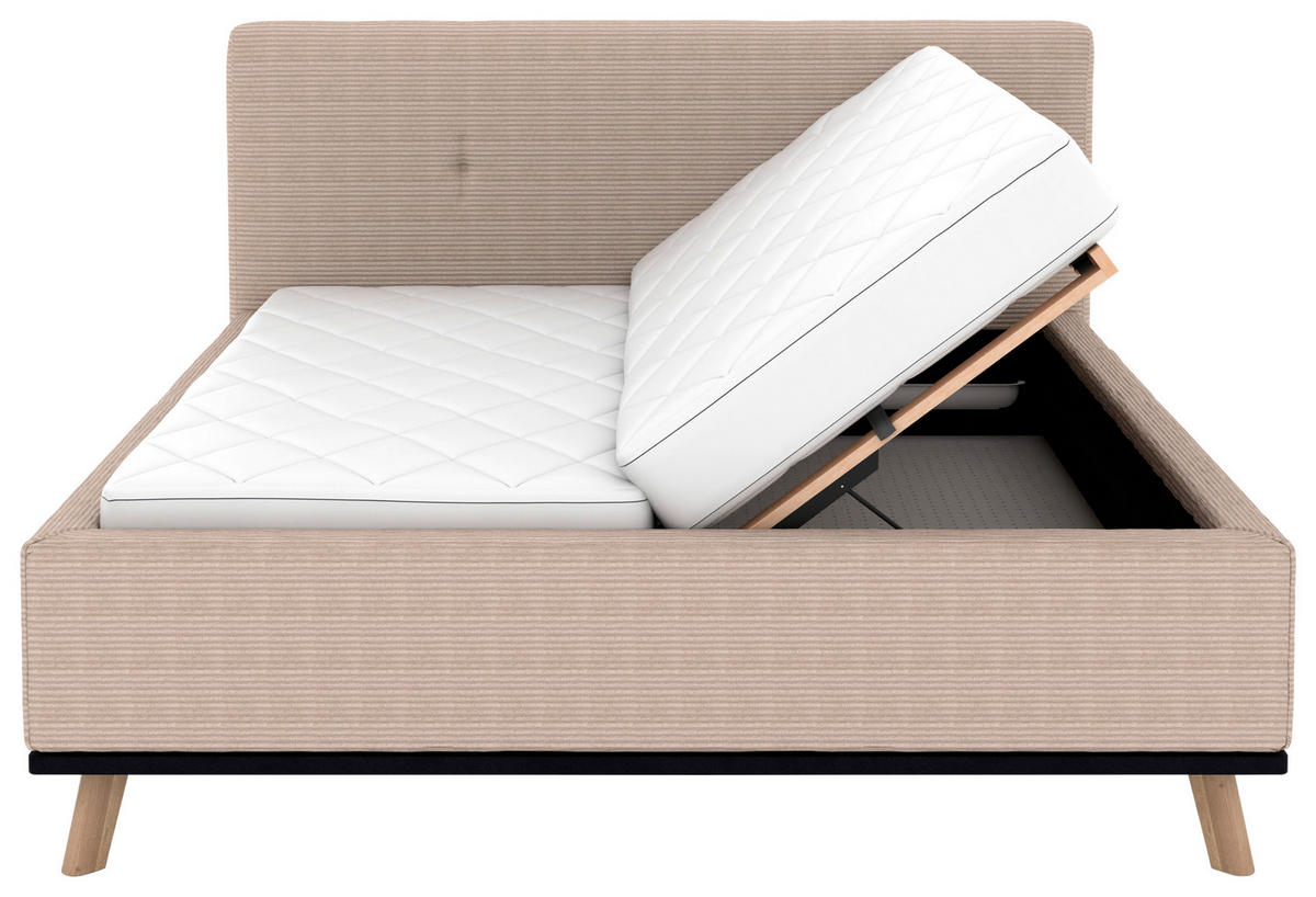 POLSTERBETT Matratze, Lattenrost, Bettkasten 160/200 cm  in Taupe  - Taupe/Eichefarben, Design, Holz/Textil (160/200cm) - Musterring