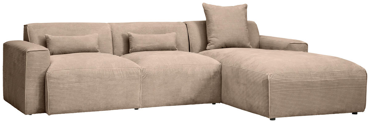 ECKSOFA Hellbraun Cord  - Hellbraun/Schwarz, Design, Kunststoff/Textil (303/196cm) - Livetastic