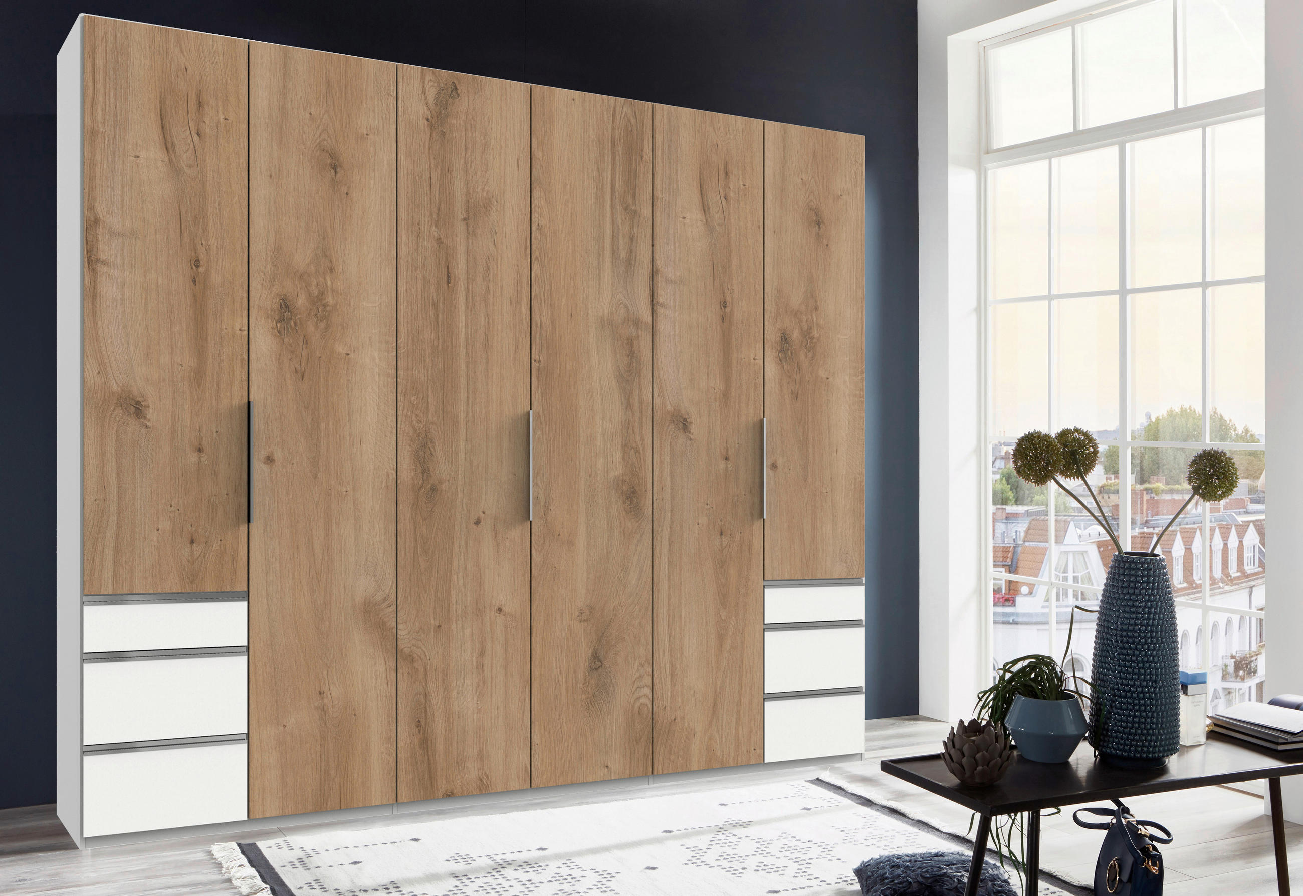 DREHTÜRENSCHRANK Weiss, Plankeneiche  - Chromfarben/Weiss, Modern, Holzwerkstoff (300/236/58cm) - MID.YOU