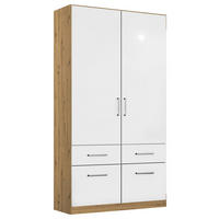 DREHTÜRENSCHRANK in Eiche Artisan, Weiss Hochglanz  - Weiss Hochglanz/Chromfarben, Modern, Holzwerkstoff/Kunststoff (91/210/54cm) - Rauch Möbel