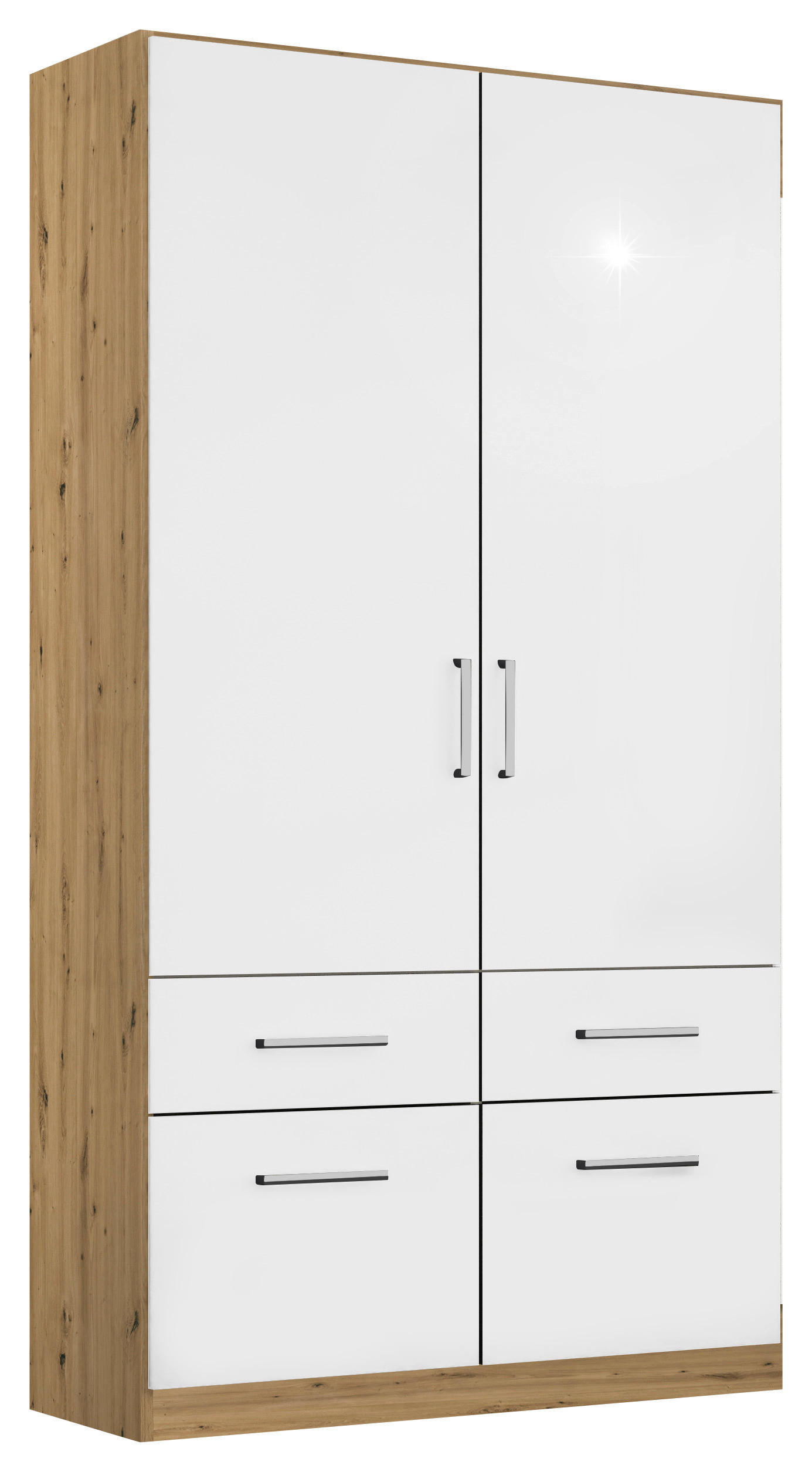 Rauch Möbel DREHTÜRENSCHRANK Eiche Artisan, Weiß Hochglanz 91cm × 54cm × 210cm