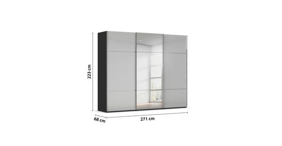 SCHWEBETÜRENSCHRANK  in Grau, Schwarz  - Chromfarben/Schwarz, KONVENTIONELL, Glas/Holzwerkstoff (271/223/68cm) - Novel