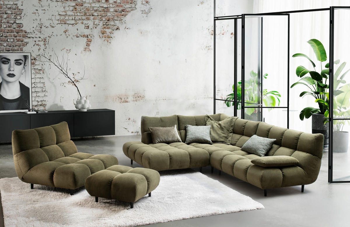 ECKSOFA Feincord Waldgrün  - Waldgrün/Schwarz, Design, Holz/Textil (215/288cm) - Pure Home Lifestyle