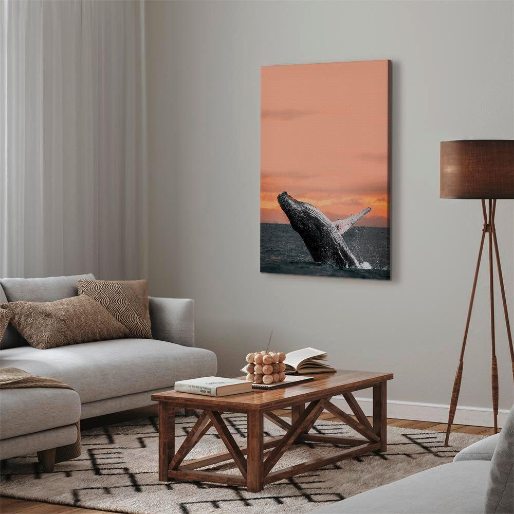 LEINWANDBILD Strand & Meer, Sonnenuntergang, Tiere, Landschaft & Natur 40/60/1,2 cm  - Aprikose/Dunkelgrau, Basics, Holzwerkstoff/Textil (40/60/1,2cm) - artgeist