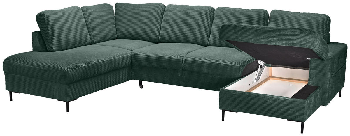 WOHNLANDSCHAFT Dunkelgrün Cord  - Dunkelgrün/Schwarz, KONVENTIONELL, Textil/Metall (197/303/148cm) - Carryhome