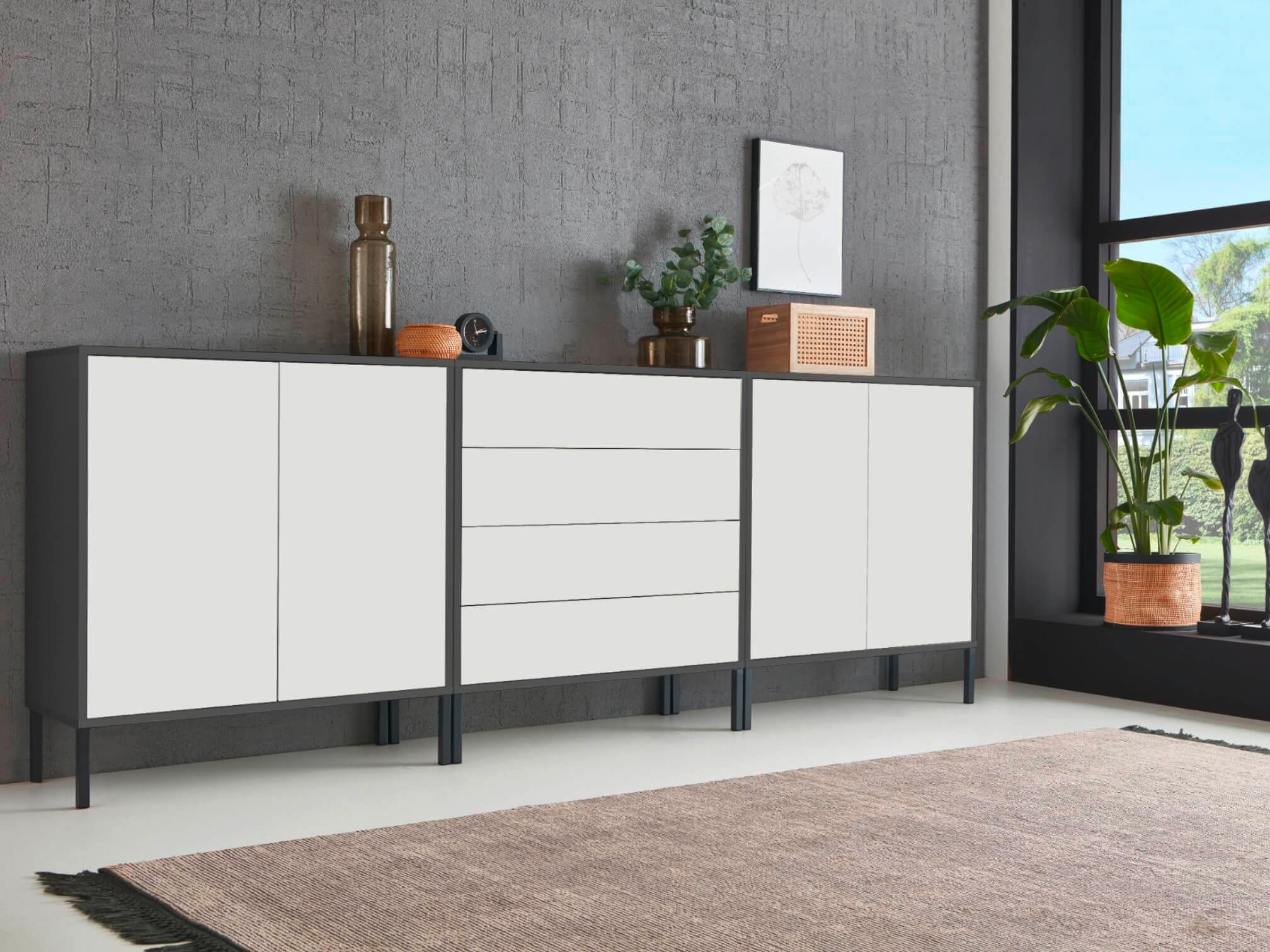 SIDEBOARD 237/86/33 cm  in Anthrazit, Weiß  - Anthrazit/Weiß, MODERN, Holzwerkstoff/Metall (237/86/33cm) - MID.YOU