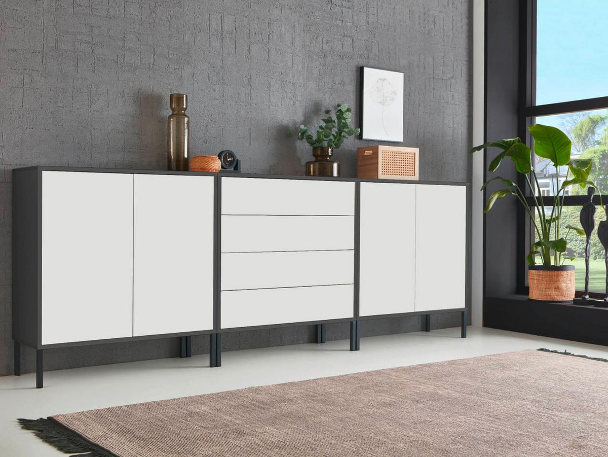 SIDEBOARD Mailand Set 5 + MF  in 237/86/33 cm  - Anthrazit/Weiß, MODERN, Holzwerkstoff/Metall (237/86/33cm) - MID.YOU