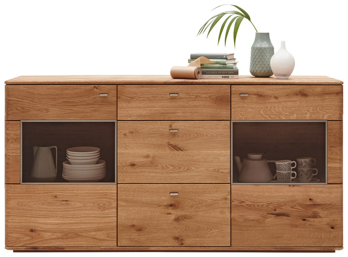 SIDEBOARD Denver  in 175/90/45 cm  - Champagner/Eichefarben, KONVENTIONELL, Glas/Holz (175/90/45cm) - Linea Natura