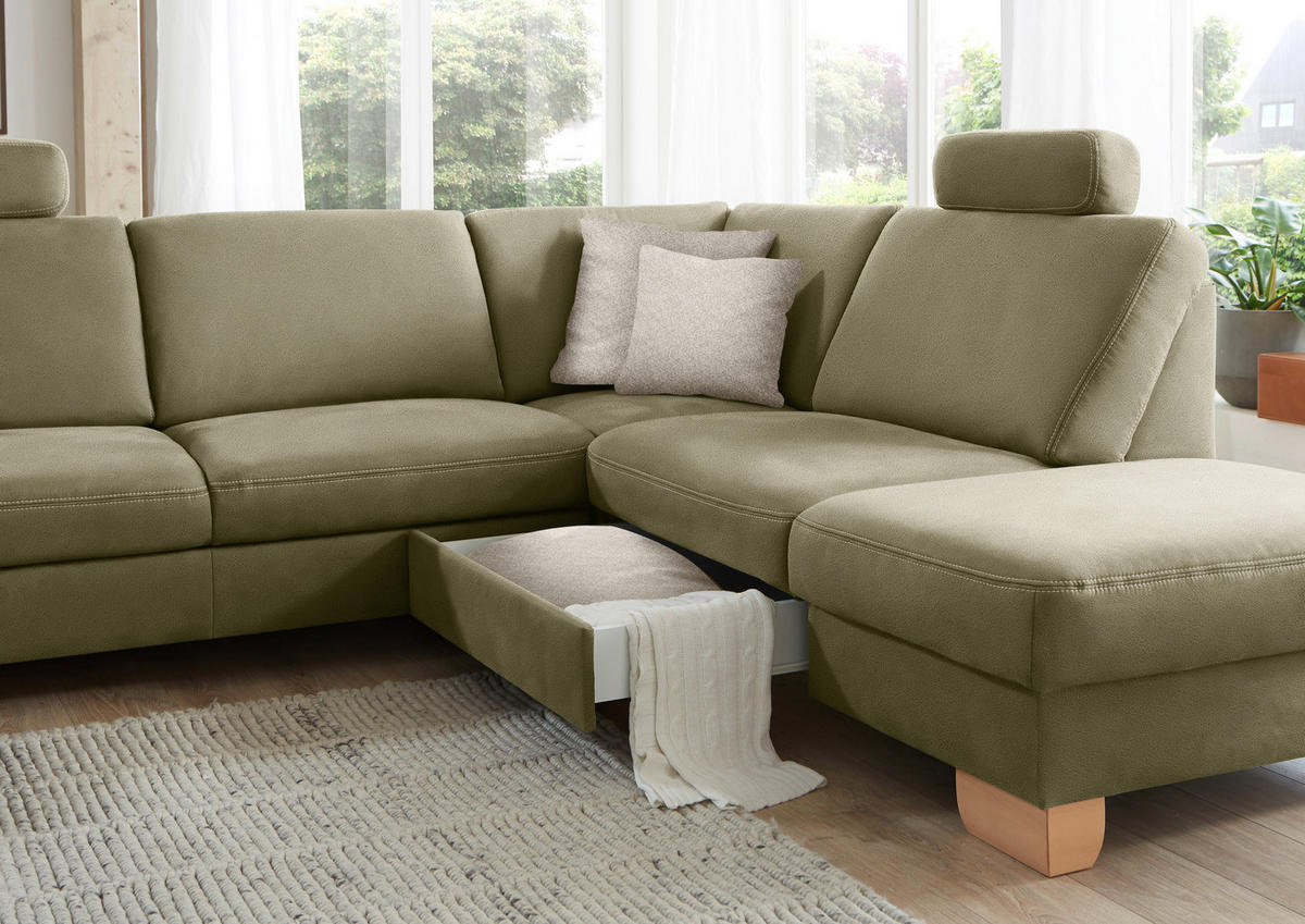 ECKSOFA in Mikrofaser Hellgrün  - Wildeiche/Beige, Natur, Holz/Textil (286/236cm) - Voleo