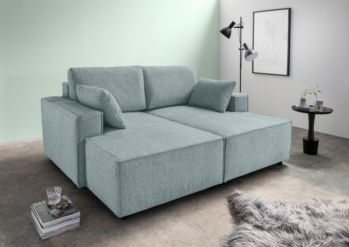 BIGSOFA in Chenille Mintgrau  - Mintgrau/Schwarz, Modern, Kunststoff/Textil (188/86/154cm) - Livetastic