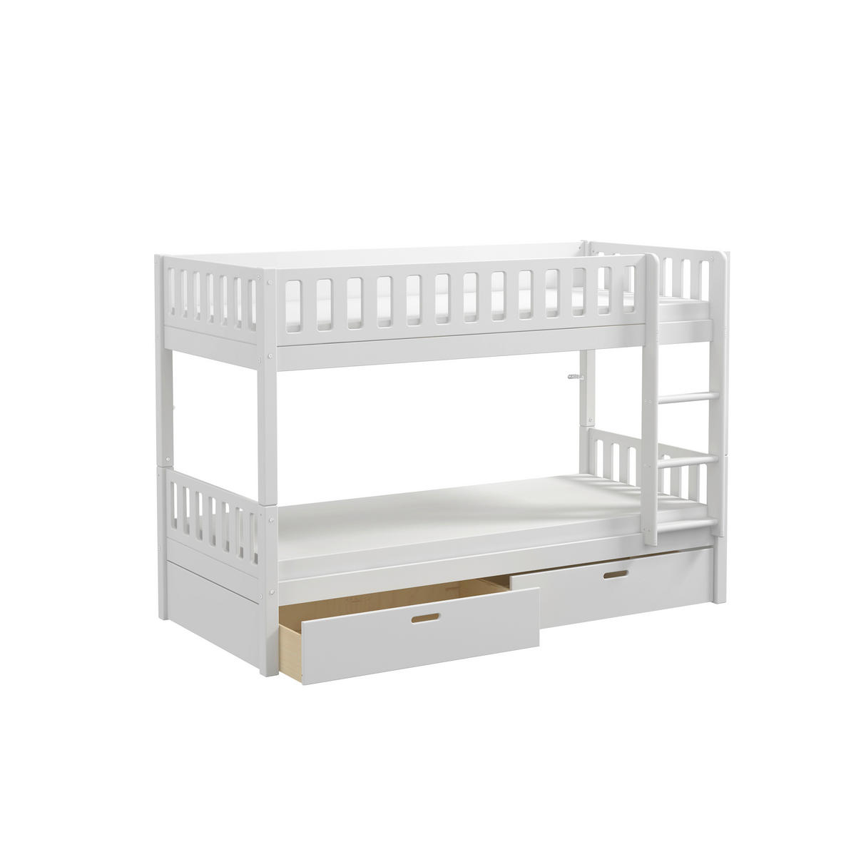 ETAGENBETT 90/200 cm,  in Absturzsicherung, Leiter, Rollroste, Bettschublade  - Weiß, MODERN, Holz (90/200cm) - Chameo