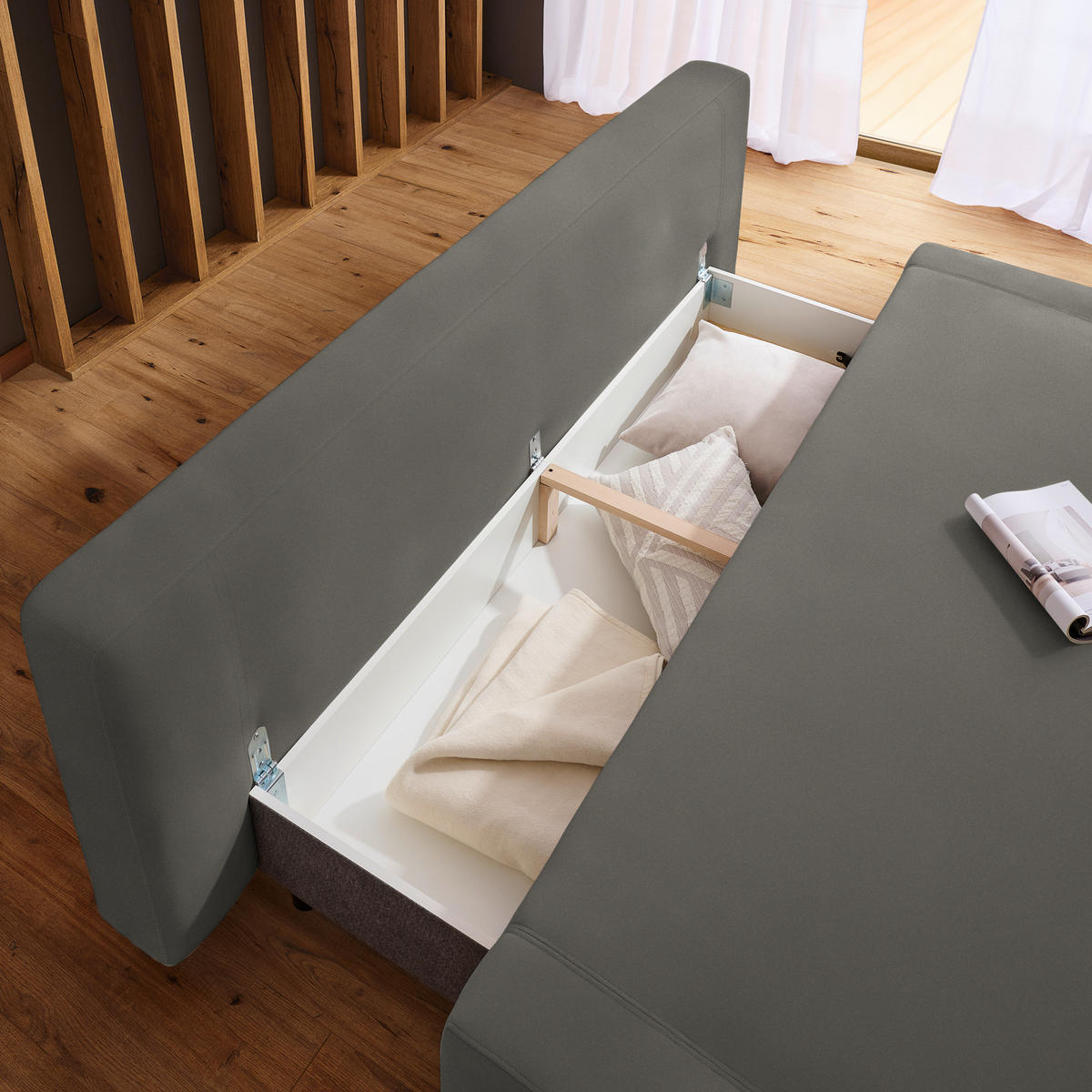 SCHLAFSOFA in Textil Graubraun  - Graubraun/Naturfarben, Design, Holz/Textil (211/88/102cm) - Niels Andersson