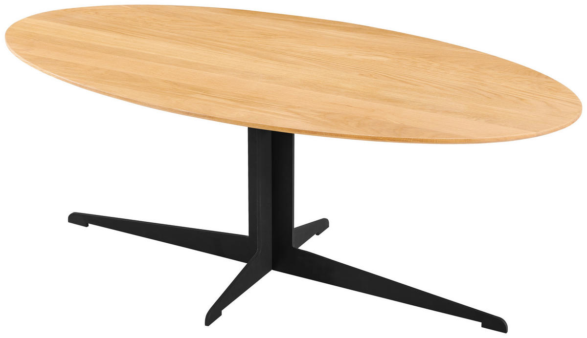 COUCHTISCH Eiche massiv oval Naturfarben, Schwarz  - Schwarz/Naturfarben, Design, Holz/Metall (120/44.5/60cm) - Livetastic