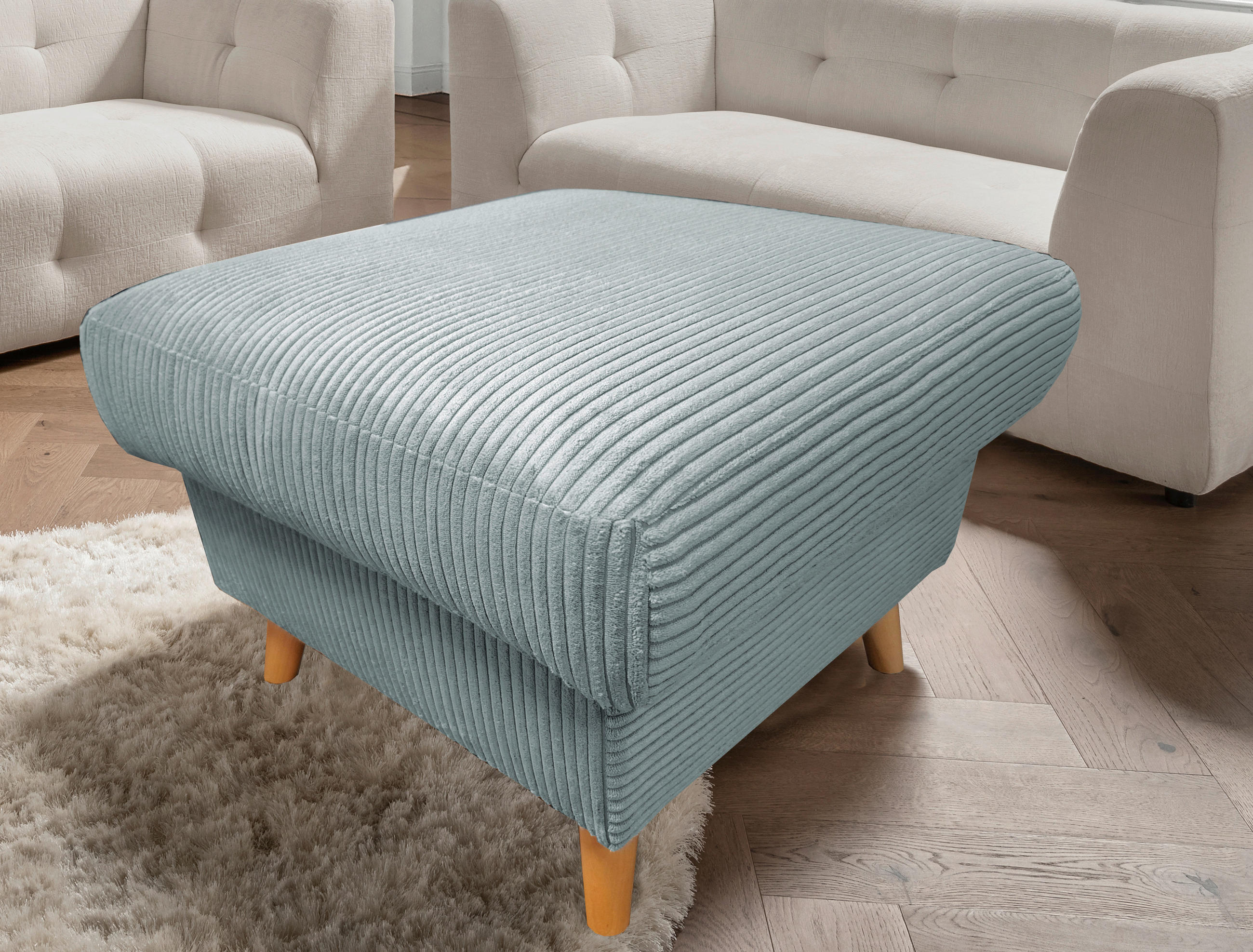 HOCKER Textil Hellblau  - Naturfarben/Hellblau, Design, Holz/Textil (61/43/61cm) - P & B