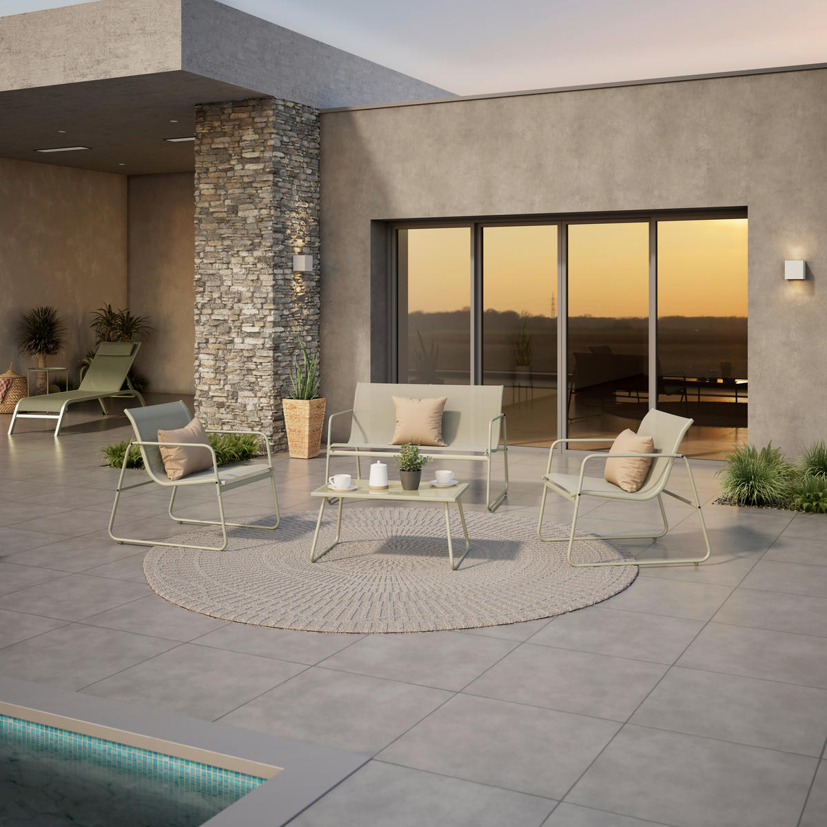 LOUNGEGARNITUR Eisen  - Grün, MODERN, Glas/Textil - Ambia Garden