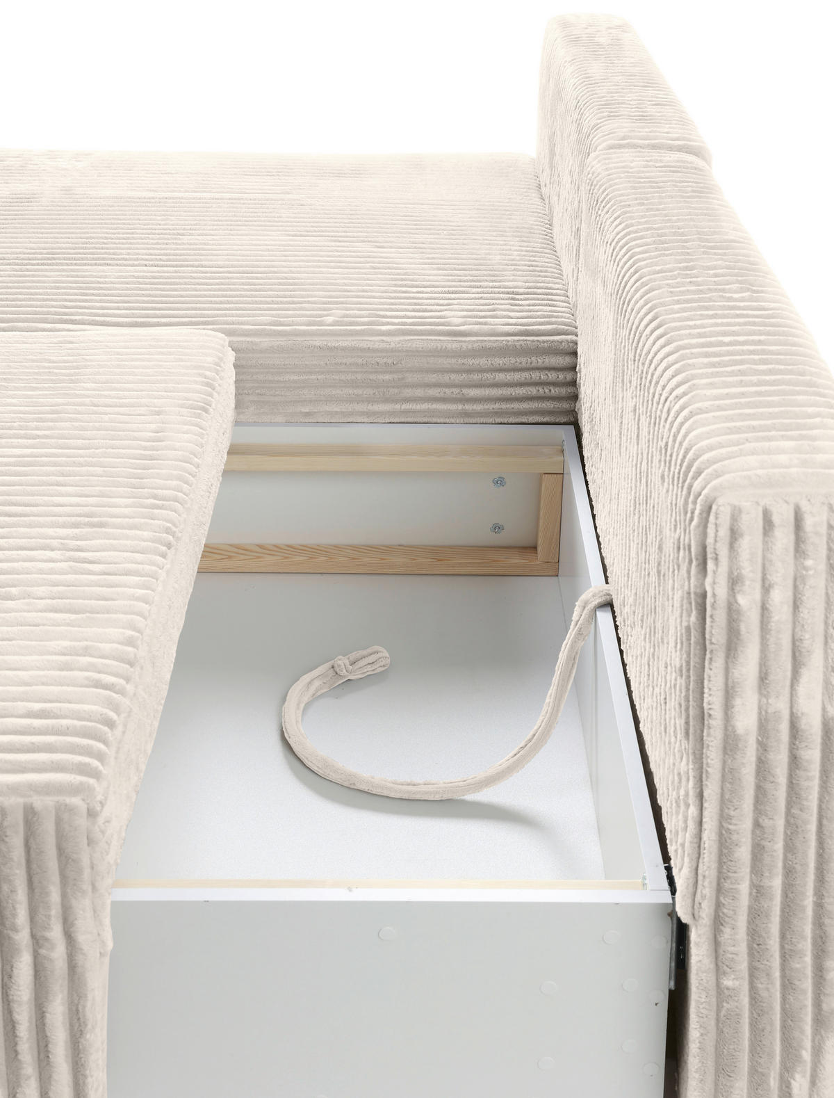 ECKSOFA in Cord Creme  - Creme/Schwarz, Modern, Holz/Textil (145/210cm) - MID.YOU